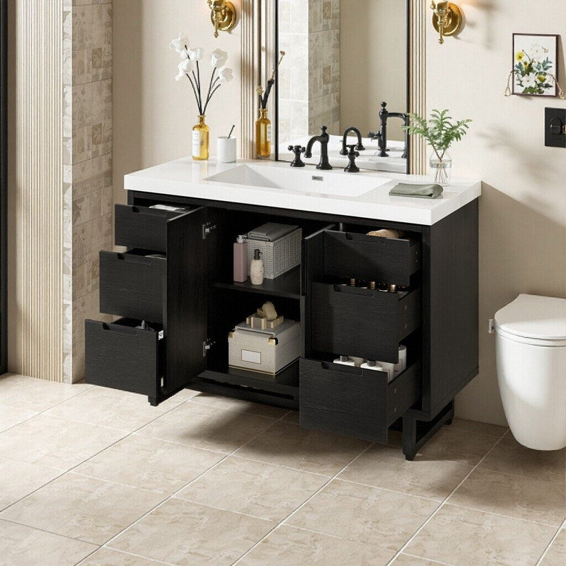 Meuble-lavabo de 47,2 po avec 2 portes, 6 tiroirs, plateau en résine Smc et beaucoup de rangement