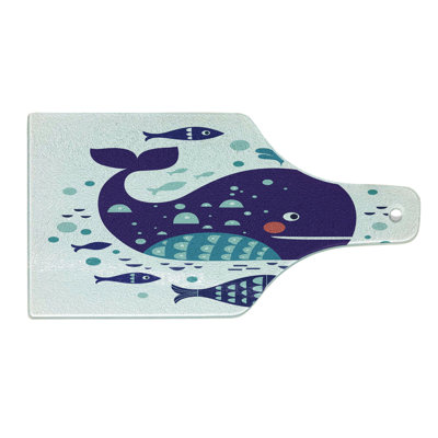 Ambesonne Whale Tempered Glass Cutting Board Ocean Cartoon Big Fish Purple Turquoise White