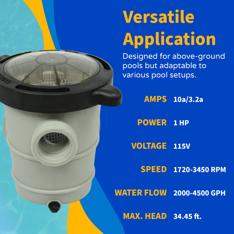 Blue Wave Tidal Wave Maxi II Above Ground Pool Pump – Dual-Speed 1 HP Pool Pump Replacement with Energy-Efficient Motor, Dual-Port Design, and Self-Priming Feature – Swimming Pool Pump