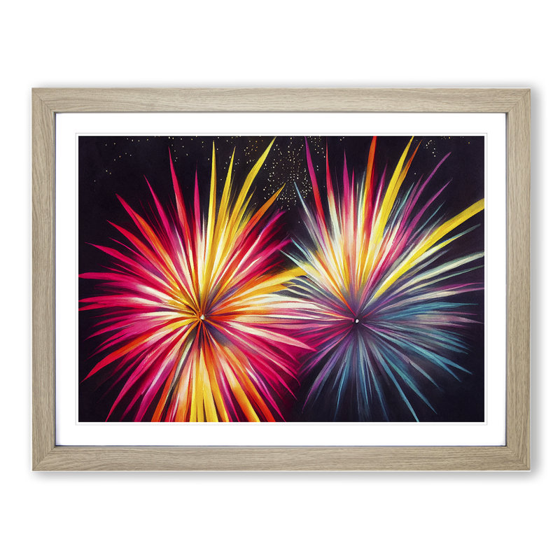 Delicious Fireworks - Single Picture Frame Print, 46cm H x 64cm W x 2cm D, Oak