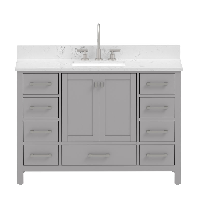 Meuble-lavabo autoportant 48 po avec comptoir en marbre 48 po, Gris