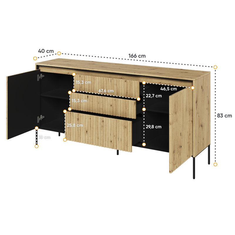 Amichai 166cm Sideboard, Oak Artisan/Black