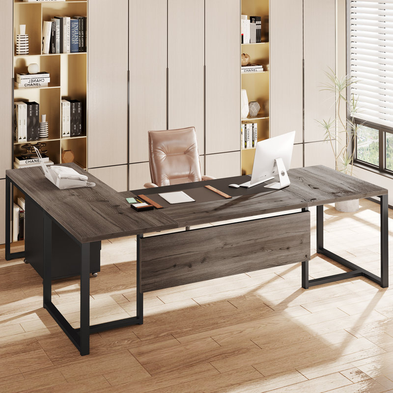 Wieze L-Shaped Steel Executive Desk, Gray/Black