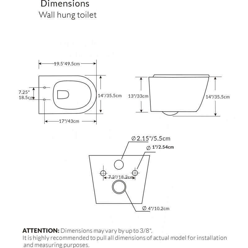 Cuvette de toilette murale avec cuvette en forme de D au design moderne, sans rebord, blanc