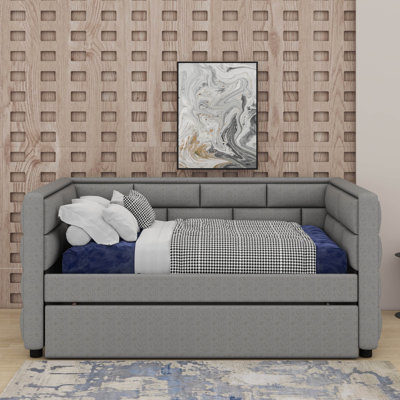 Twin Size Daybed With Trundle, Upholstered Daybed With Padded Back