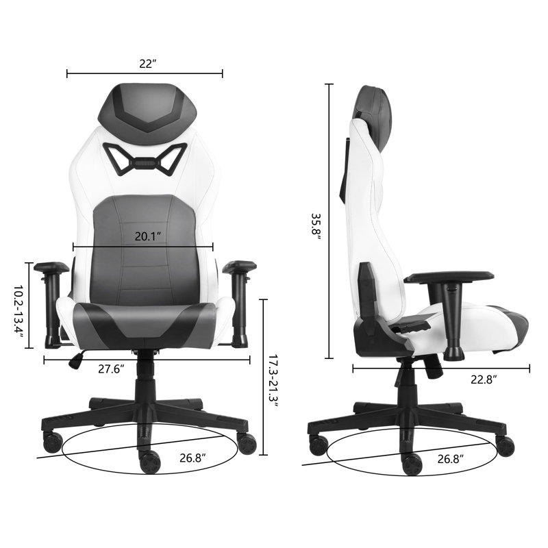 Inbox Zero Adjustable Ergonomic Swiveling PC & Racing Game Chair, Gray/White
