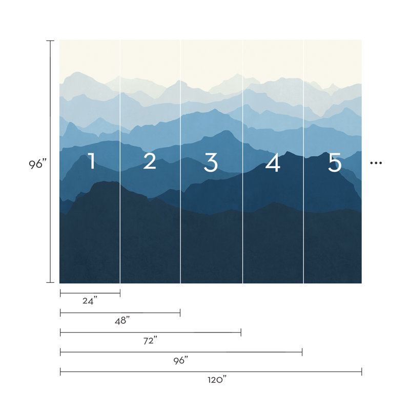 Ensemble de panneau de papier peint 5 pièces Mountain Mural, l 120 po x L 96 po, Bleu océan