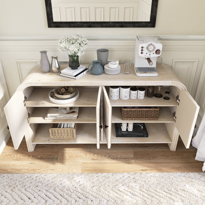 59.8" Wood Sideboard With Solid Wood Veneer, Beige