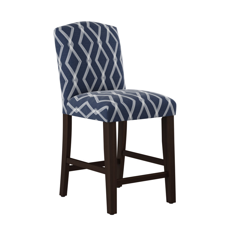 Tabouret de bar et de comptoir April, Tabouret de comptoir (siège d'une hauteur de 26 p, Tissu bleu à chaîne croisée
