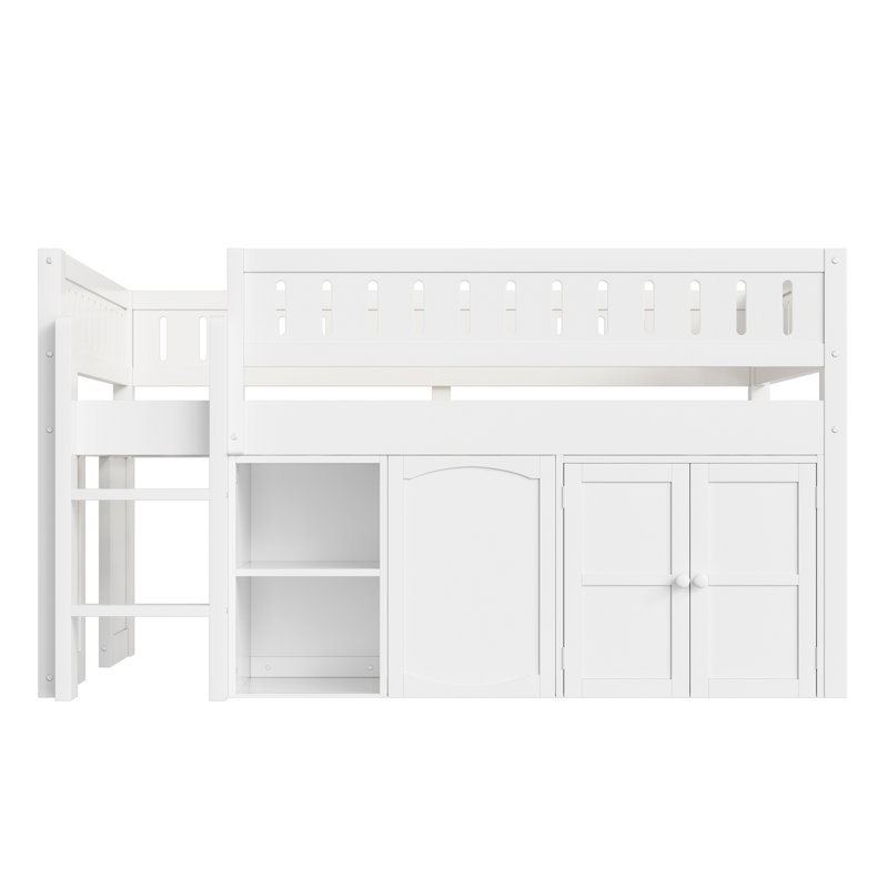 Full Size Loft Bed with Storage Cabinet and Chalkboard Panel, Kids & Teens Loft Bed, White, White