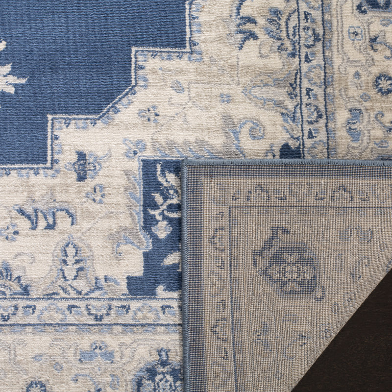 Aurelle Oriental Navy/Creme Area Rug, Square 9'