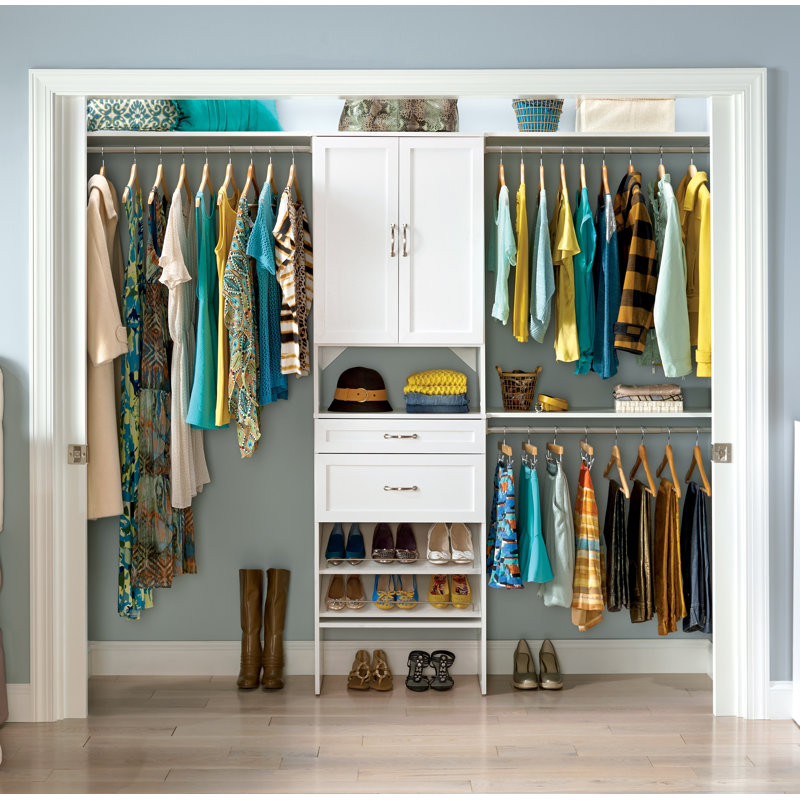 84" W - 120" W Closet System with Doors, Drawers and Shoe Shelves, Pure White