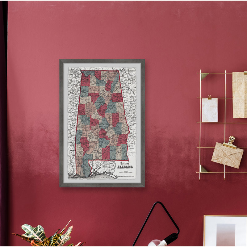 «White Alabama Map», impression encadrée sur papier, H 24 po x l 16 po x P 1,5 po
