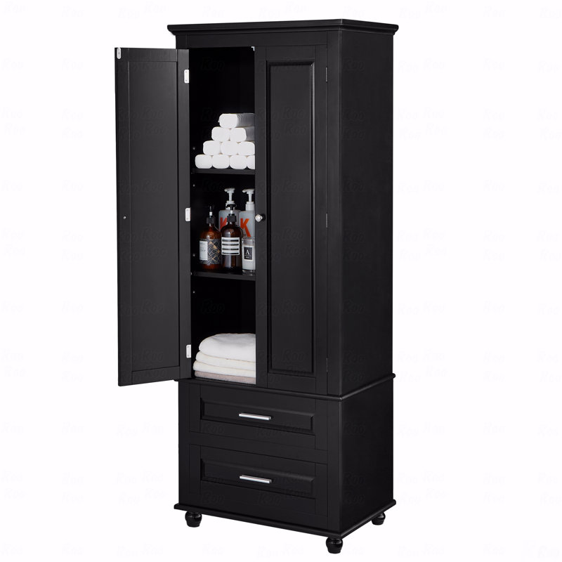 Tall Storage Cabinet With Two Drawers, Black
