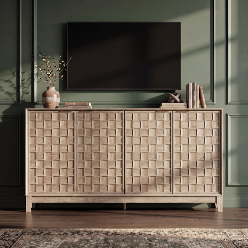 Valdean 60' Wide Sideboard Buffet with Solid Wood Legs and Adjustable Shelves, Chêne clair