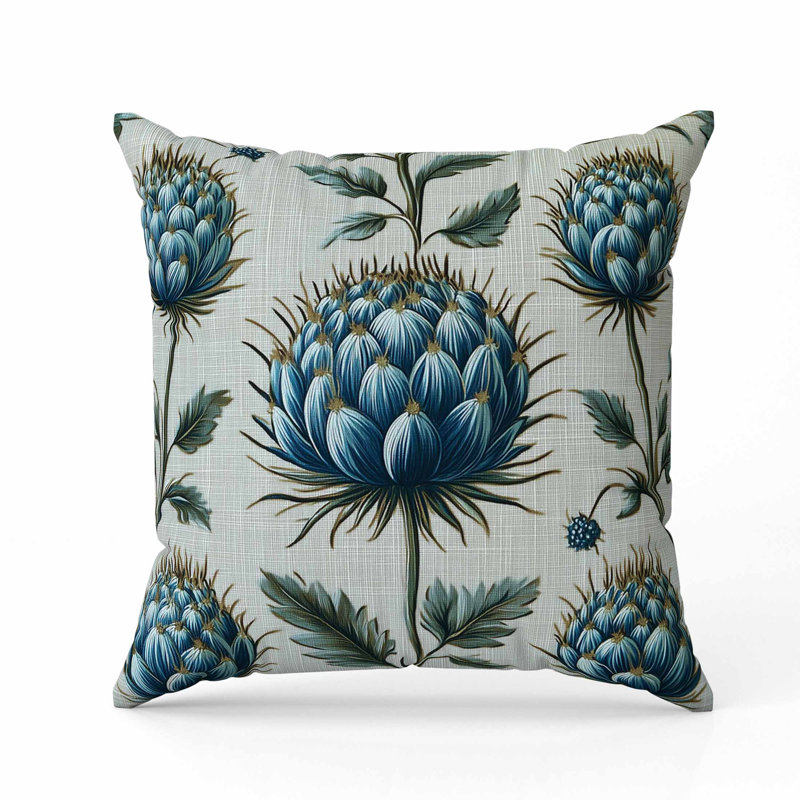 Coussin en suède Thistle Garden, Bleu / Vert, Carré 26 po