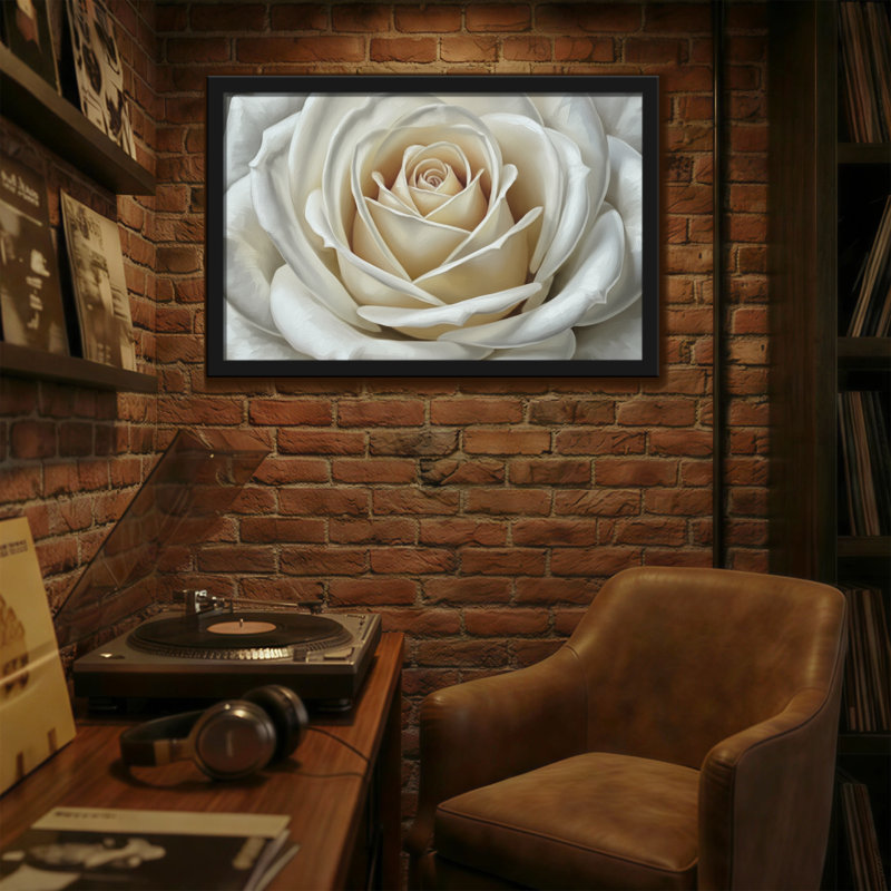 Plantes et fleurs, motif floral rose blanc, Blanc, H 24 po x l 36 po