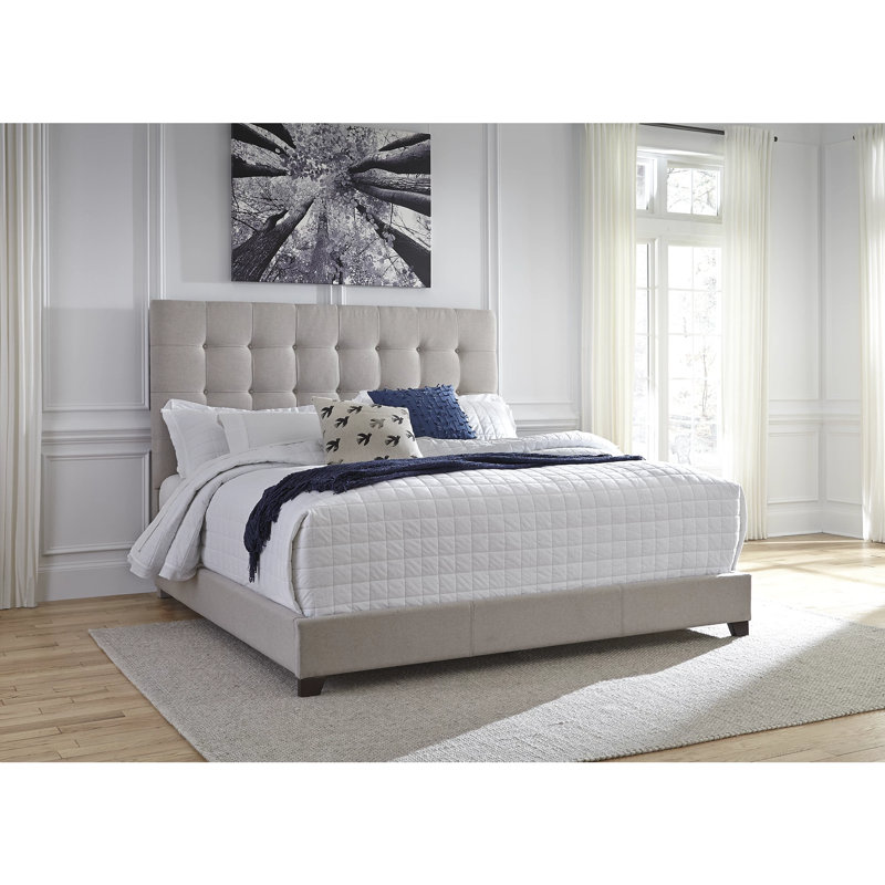 Contemporary Beige King Size Faux Leather Tufted Upholstered Bed