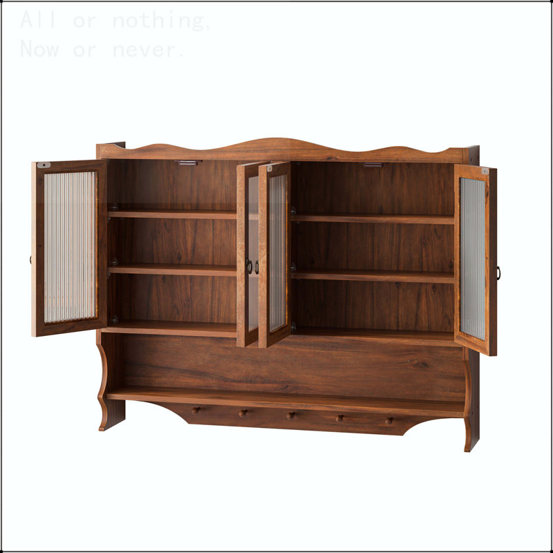 Armoire murale 39,37 po à 4 portes rétro avec support ouvert, Brun