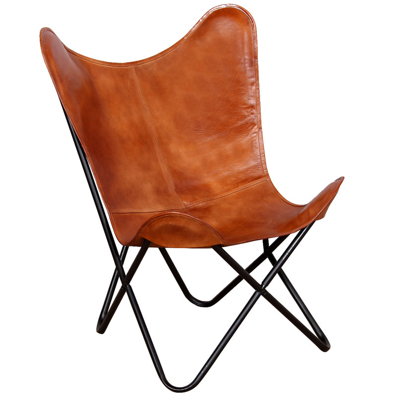 Lanyiah vidaXL Butterfly Chair, Lightweight Armchair with Powder-Coated Steel Frame, Comfortable Genuine Goat Leather, Versatile Utility 26" x 29.1" x 35.4"