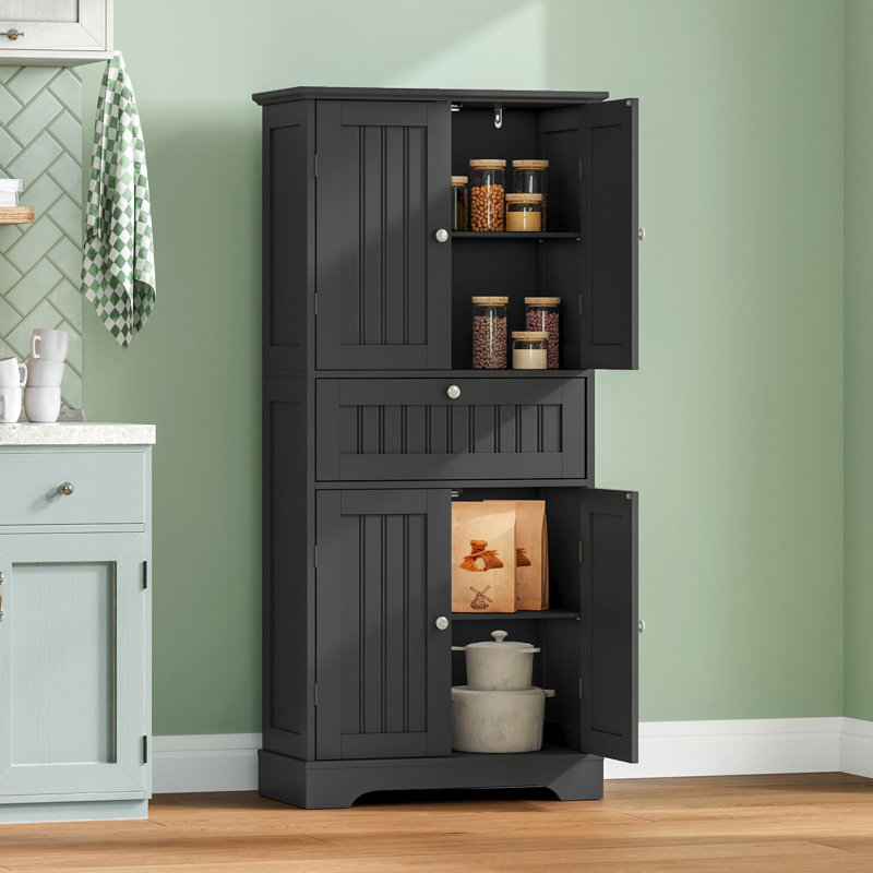 51" H Tall Bathroom Floor Cabinet, Black
