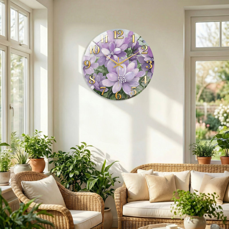 Horloge murale en verre mauve, 40 x 40 cm (15,7 x 15,7 pouces)