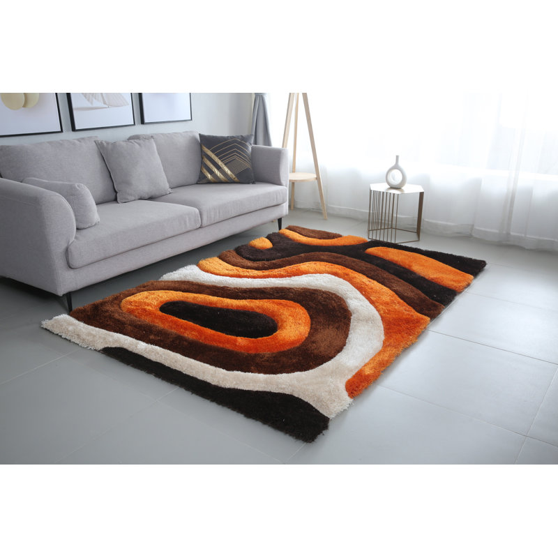 Garren Collection Orange Geometric Area Rug, 7'8 X 9'8, Orange/Black/Brown/Ivory, Rectangle 7'8" x 9'8"