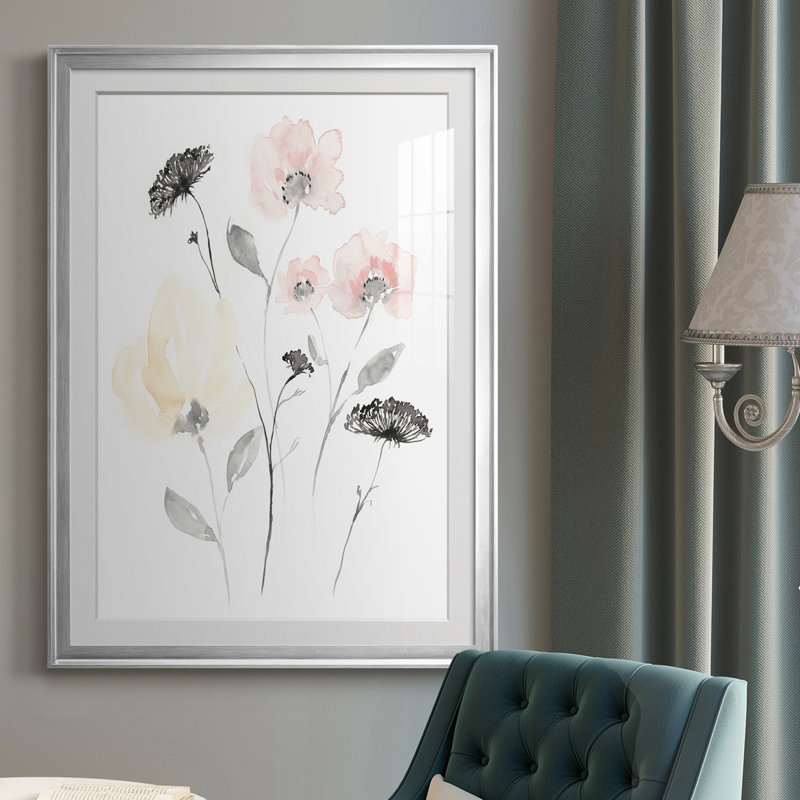 Blush & Black Wildflowers II - reproduction de cadre photo, Argent, H 30,5 po x l 22,5 po x P 1 po