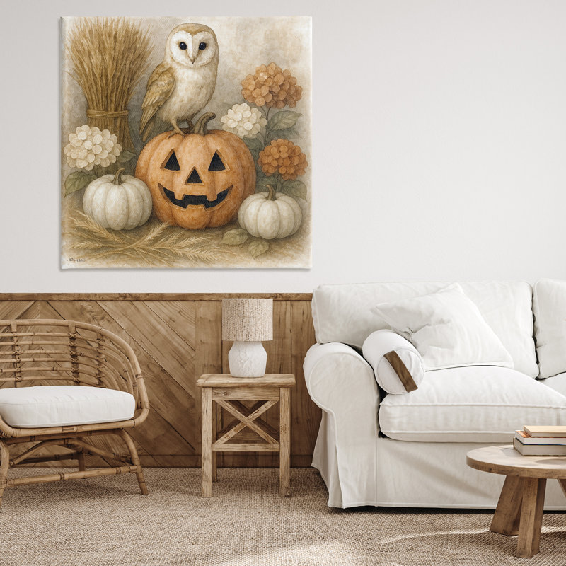 Chouette d'automne et toile Jack-o-Lantern, conception par Antony Smith, H 36 po x l 36 po
