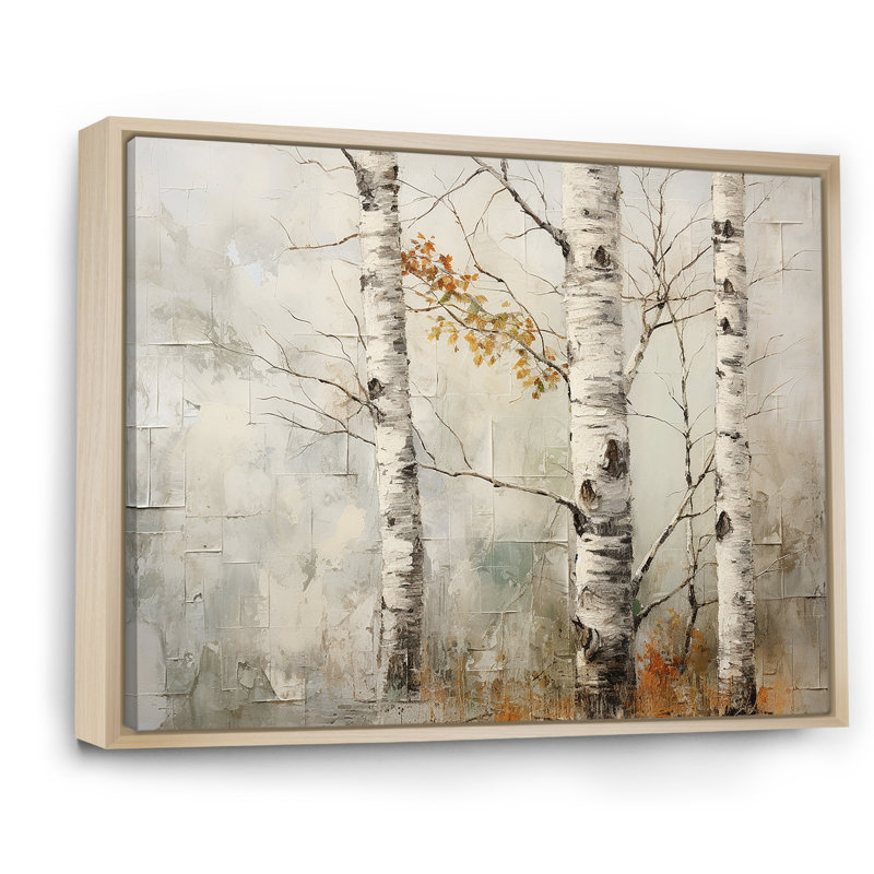 Beauté de bois de bouleau argent et beige sur toile, Cadre flottant naturel, H 34 po x l 44 po x P 1,5 po
