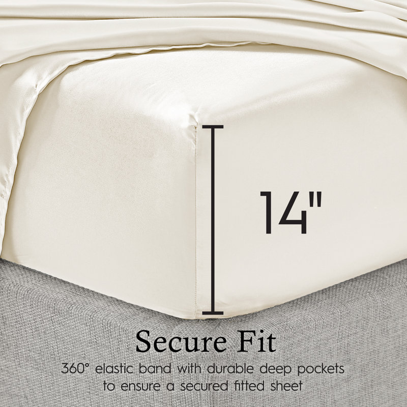 Ivory Satin Microfiber Queen Sheet Set