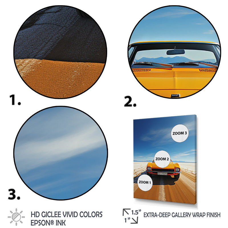 «Yellow American Muscle Car Speedway - Muscle Car», art mural, Toile tendue, H 32 po x l 16 po x P 1 po