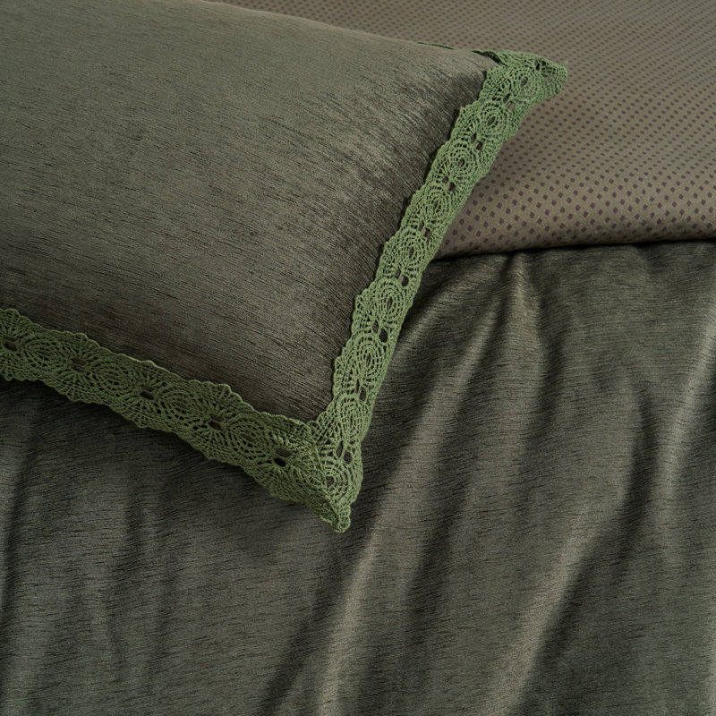 Ted Baker Chenille Lace Duvet Set Bronze Green, Queen Duvet Cover + 2 Standard Shams