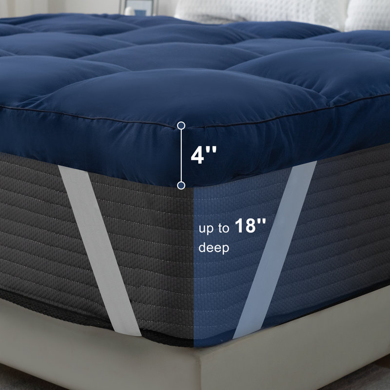 4'' Down Alternative Mattress Topper, King, Blue