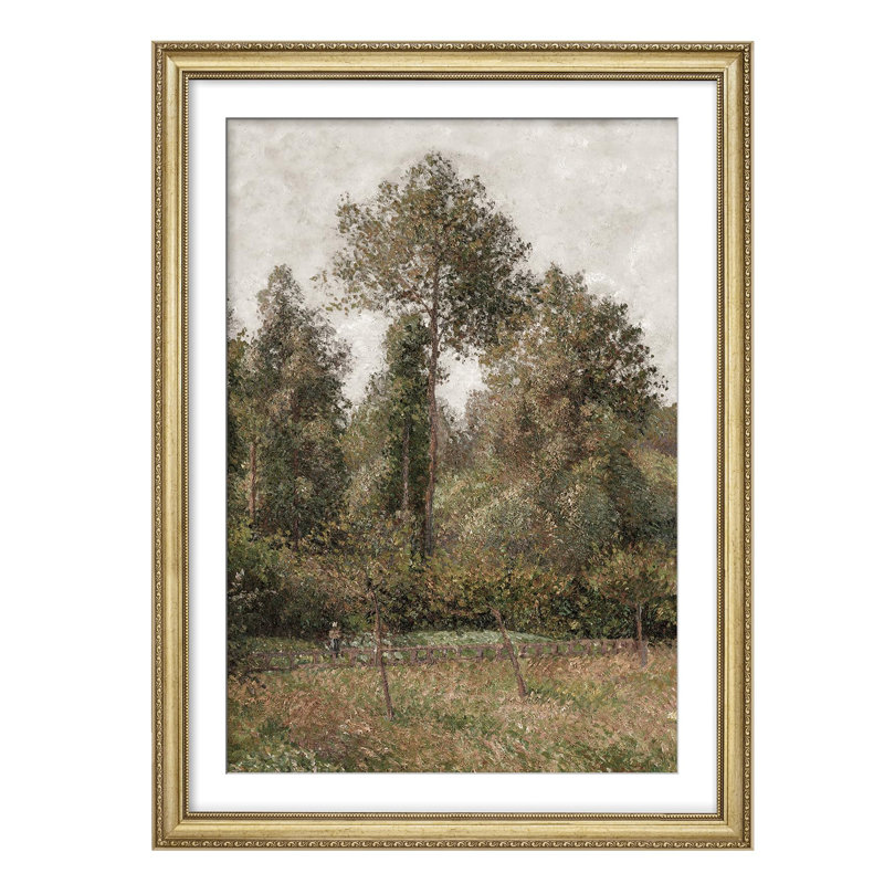 "Classic Forest Landscape Trees and Verdant Verdery Impressionism", art mural encadré doré, Oui
