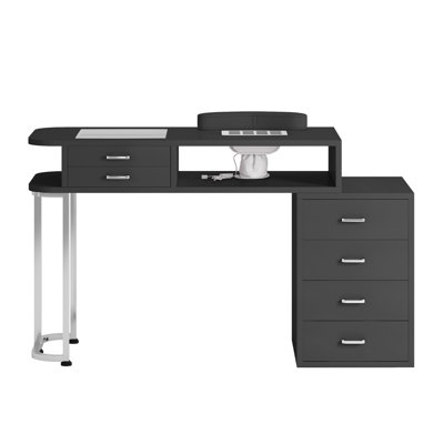 Manicure Nail Table with Dust Collector, Wrist Cushion and Large Drawers White/Black