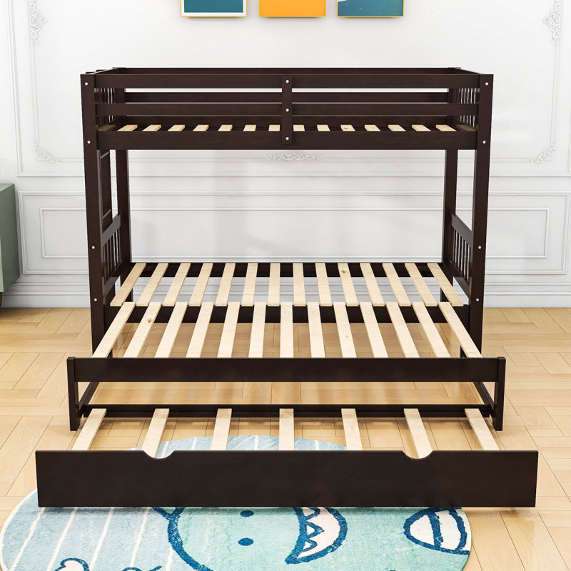 Lit superposé convertible en bois simple au-dessus de simple / très grand avec gigogne simple Dorriel, Espresso
