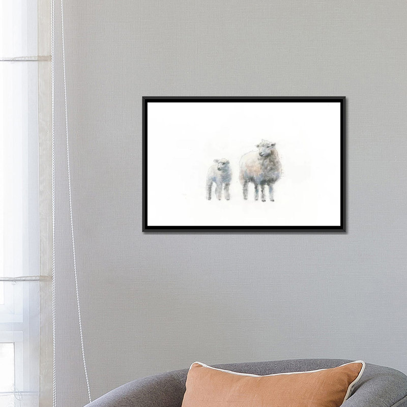 «Sheep and Lamb», impression sur toile tendue, H 18 po x l 26 po x P 1,5 po, Toile avec cadre noir, Pas de tapis
