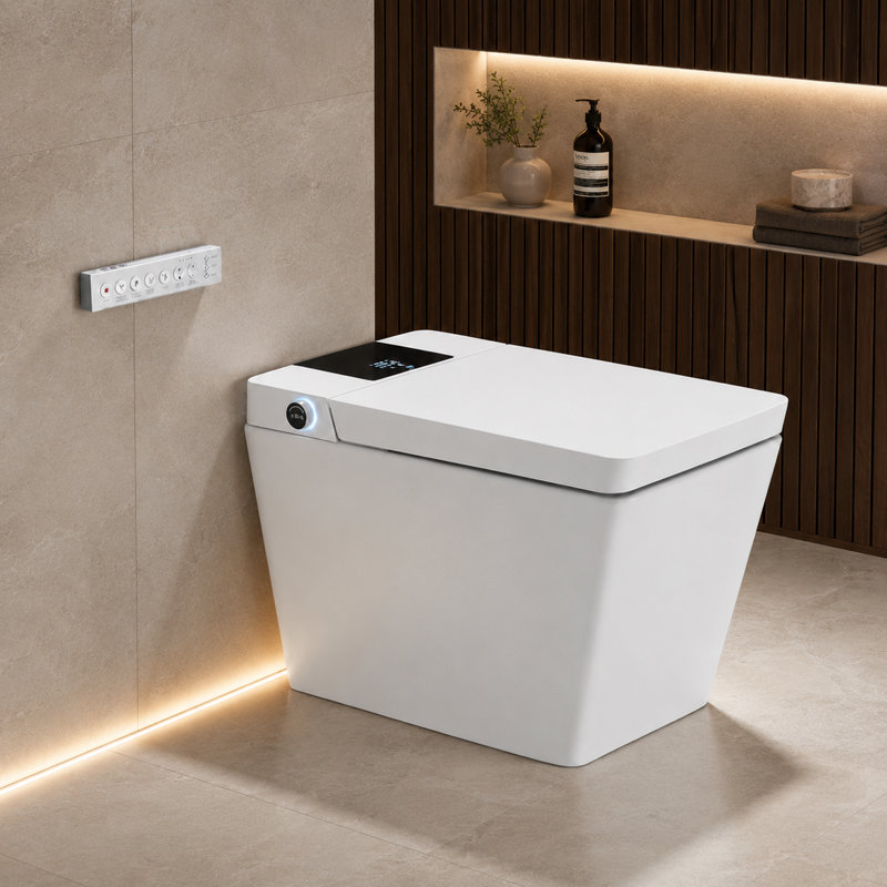 Toilette allongée intelligente monobloc 1,28 GPF (économe en eau) (siège inclus), Blanc