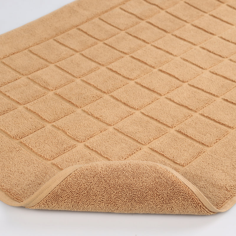 Nora Cotton Terry Solid Absorbent Thick Checkered Washable 2 Piece Bath Mat Set, Rust