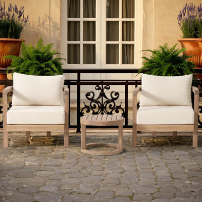 Acacia Wood Outdoor Conversation Chair and Table Set with Cushions