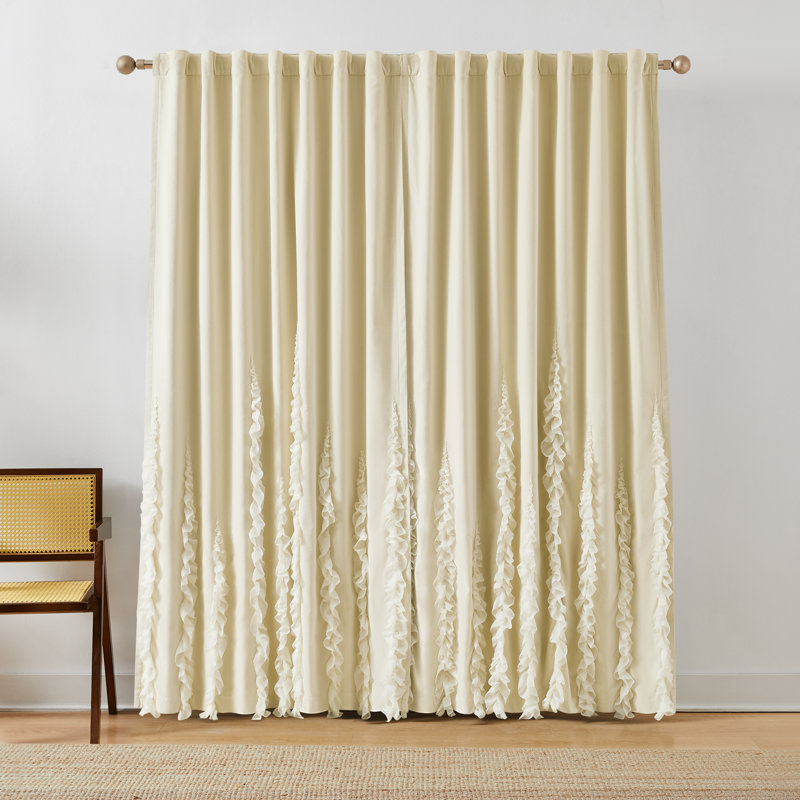 Verdant Path Cotton Velvet Blackout Window Curtain Panels Cream Set of 2, Cream