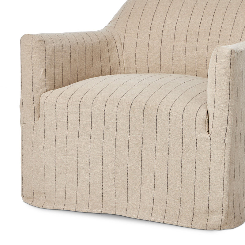 Lowell Slipcover Swivel Chair, Cream Striped Linen