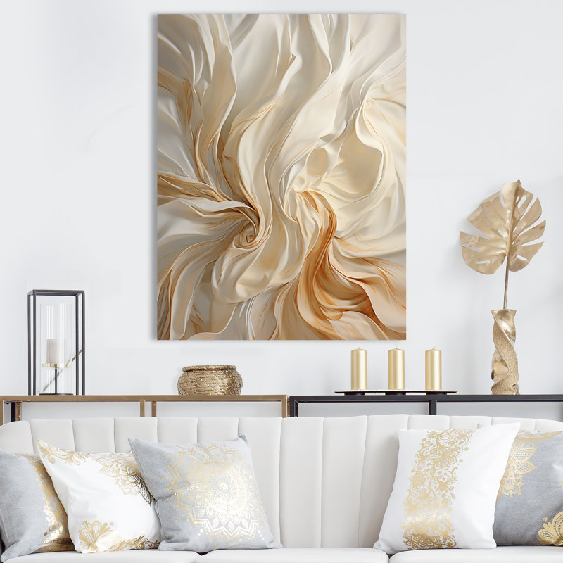 Blanc et champagne Flow IV - Champagne, art mural, H 40 po x l 30 po x P 1,5 po, Toile tendue