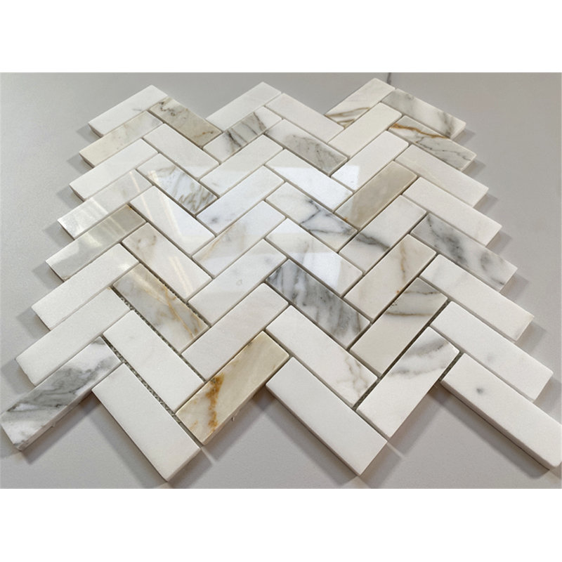 Calacatta 13" x 12" Marble Mosaic Tile, White/Gray