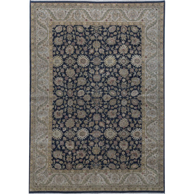 Hand-Knotted High-Quality Black and Cream Area Rug