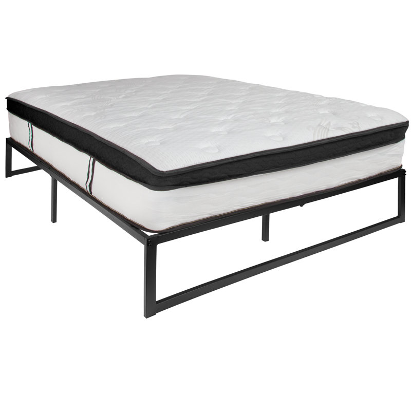 14 Inch Metal Platform Bed Frame with 12 Inch Memory Foam Pocket Spring Mattress in a Box, Queen