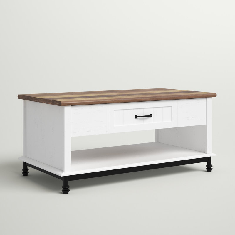 Table basse à 4 pieds avec rangement Hepner, Blanc / noir