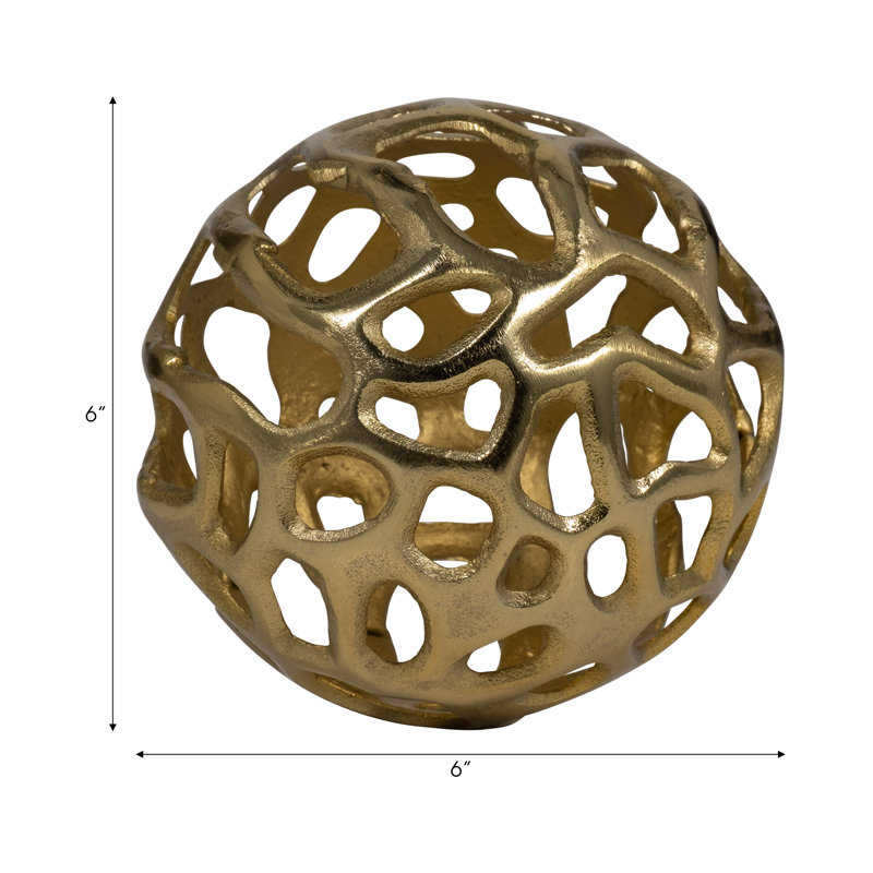 Decorative Orb Metal Aluminum Spherical Sculptural Accent with Modern Cut-Out Design - Stylish Contemporary Art Object Decor