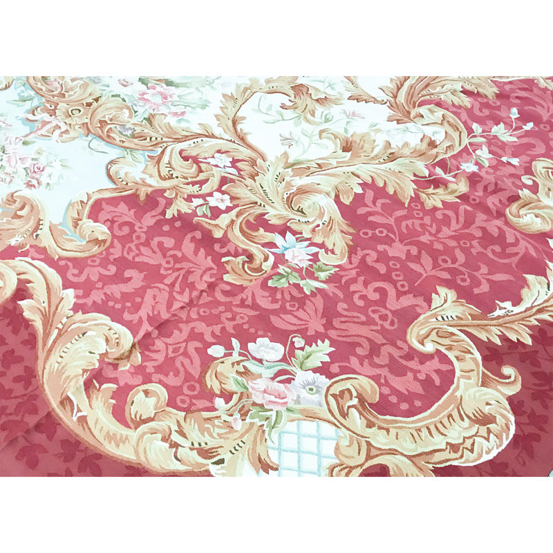Hand-Knotted High-Quality Ivory and Red Area Rug